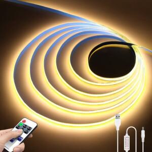 RF 리모컨 조광 가능 FCOB LED 스트립 라이트 5V USB 전원 접착식 1m 2m 3m 5m 유연한 램프 화이트/웜/내추