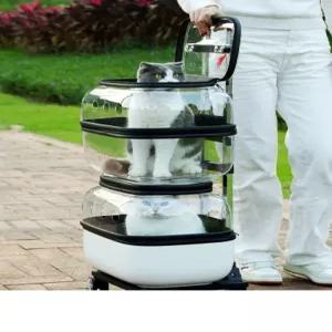 투명 캐리어 강아지 고양이 이동 외출 바퀴 달린 대형 애완 여행 가방 펫