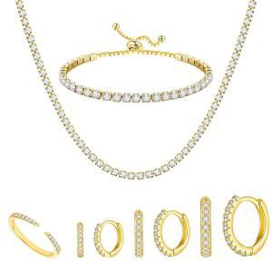 NEWITIN 15피스 실버 주얼리 세트 여성 무도회 의상 보석 라인스톤 크리스탈 목걸이 테니스 팔찌 반지 귀걸이 신부 들러리를 위한 신부 결혼식 주얼리 세트