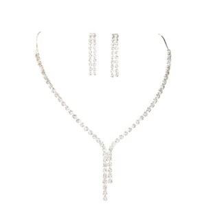 다이아만티오 18K 골드 도금 스파클링 V자형 테니스 목걸이 및 귀걸이 세트, 브릴리언트 라운드 컷 큐빅 지르코니아 헤일로 크리스탈 초커, 우아한 실버 톤 태슬 드롭 스테이트먼트 신부 주얼리 포멀 이브닝웨어
