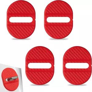 MLY 4 PCS 자동차 도어 래치 잠금 커버 탄소 섬유 실리콘 자체 접착식 방청 소음 댐퍼 장식 액세서리