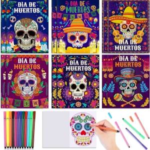 죽은 자의 날 12팩 페인트 펜 디아 데 로스 무에르토스 색칠 페이지 슈가 해골 미니 드로잉 북 패드 할로윈