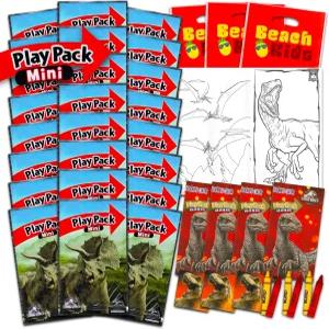 쥬라기 월드 파티 선호 세트 미니 색칠 페이지 스티커 등이 포함된 24개의 공룡 잡기 놀이 팩 번들 티렉스