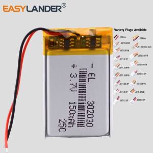JST1.0 2P 3Pin 302030 3.7V 150mAh 충전식 리튬 폴리머 배터리 Lipo
