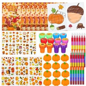 Cinrobiye 72개 가을 파티 추수감사절 색칠 공부 책 호박 타투 DIY 스티커 스탬프 클래스 보상 추수 학교
