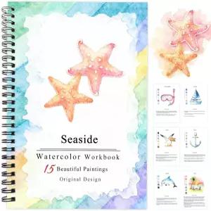 SLWBZ 수채화 워크북 색칠 책 초보자 친화적인 페인팅 키트 세부 단계 성인 청소년용 페인트 세트가 있는