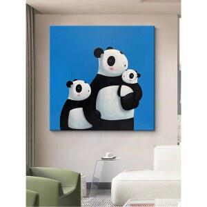 손으로 그린 추상동물 유화 거실 현관 판다 가족 장식 그림 아이 벽걸이