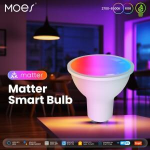 MOES Tuya Matter WiFi GU10 스마트 전구 디밍 가능 Led 조명 1600만 RGB C+W 색상 촛불 램프 음성 제어 Al