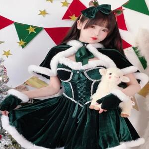 섹시한 그린  크리스마스 드레스 2025 신년 축제 의상 랩 체스트 디자인 무대 공연 전통 중국