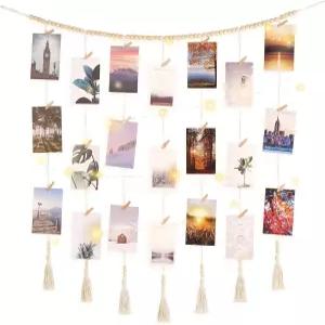 다헤이 마크라메 벽걸이 사진 디스플레이 기숙사 벽 장식 보호 콜라주 액자와 나무 구슬 화환 끈과 십대