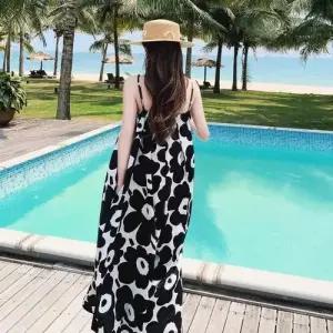 팔콘 나시 슬림핏 꽃 긴 왕 점프슈트 와이드 팬츠 여성용 여성 하계 KKE2