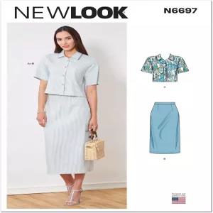 뉴 룩 미스 크롭 탑 및 펜슬 스커트 바느질 패턴 키트 코드 N6697 사이즈 6-8-10-12-14-16-18