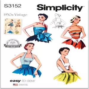 심플리티 SS3152H5 빈티지 1950년대 미스의 홀터 및 장착 스트랩리스 바디 바느질 패턴 패킷 디자인 코드