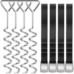 안전하게 즐기는 헤비 듀티 트램펄린 스테이킹 앵커 키트 스트랩 및 설치 도구가 있는 스파이럴 그라운드