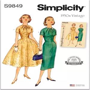심플리시티 SS9849H5는 1950년대 빈티지 라인 드레스 재봉 패턴 패킷 디자인 코드 S9849 사이즈