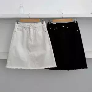 [옷자락]여성 컷팅 A라인 데님 5부 논스판 청치마 미디 스커트