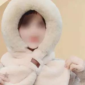 후드 일체형 목도리 밍크 소재 보온 방한용 겨울 외출용 부드러운 안감 머플러