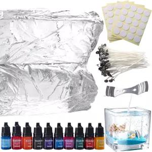 양초 만들기용 4.4파운드 클리어 젤 왁스 100개의 윅 스티커 10가지 컬러 염료 심지 홀더 초보자를 위한