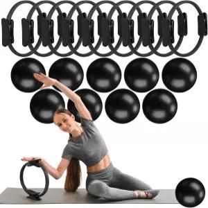 집에서 운동할 수 있는 실리풀 18피스 필라테스 링 및 볼 세트 장비 11.8인치 매직 서클 패딩 핸들 근력