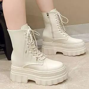 흰색워커 부츠 15CM 화이트 미들 데일리 오프