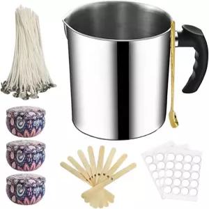 100개의 캔들 심지 믹싱 스푼 중앙 장치 스티커를 포함한 왁스 멜터 1300ML 멜팅 포트 304 스테인리스 스틸