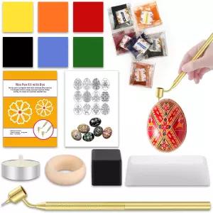 Blushtier 12개 우크라이나 부활절 달걀 장식 키트 Pysanky 전통 세트 0.3mm Kistka 펜 스탠드 양초 밀랍