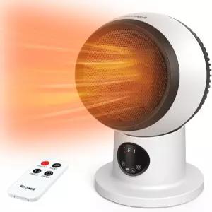 ECOWELL 15인치 컴팩트 모던 히터 및 팬 콤보 실내용 1500W PTC 세라믹 공간 리모컨 0-12H 타이머 60 진동