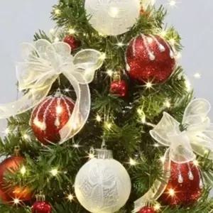 홈데코 크리스마스 트리 장식 리본 크리스마스 오너먼트 세트 탁상용 60cm