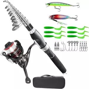 낚싯대 콤보 6.9피트 2Pcs 망원봉 세트 접이식 탄소 섬유 캐리어 백 민물 및 릴 키트가 포함된 스피닝