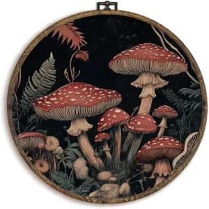 KFXHANGD 무디 버섯 원형 벽 아트 액자 장식 빈티지 코티지 코어 캔버스 주방 거실용 농가 식물 걸이