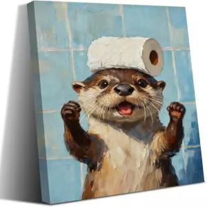 LNLAGBO 재미있는 수달 화장실 벽 아트 귀여운 동물 종이 포스터 캔버스 인쇄 아트워크 장식 12 x16