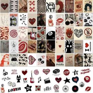 유니로 다운타운 걸룸 장식 스티커가 부착된 Y2K 포스터 50개 빈티지 걸 월 콜라주 키트 레트로 다크 레드