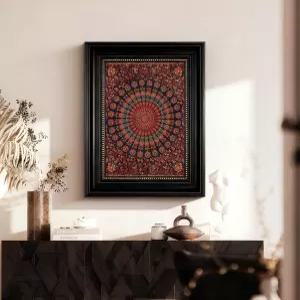 VIIYIEA 대형 빈티지 액자 벽 아트 - 거실과 침실을 위한 16x20 인치 만다라 기하학적 꽃 그림 우아한 블랙