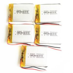 5개 703040 3.7V 850mAh Lipo 폴리머 리튬 충전식 배터리 MP3 GPS DVD 블루투스 레코더 헤드셋 전자 책 카