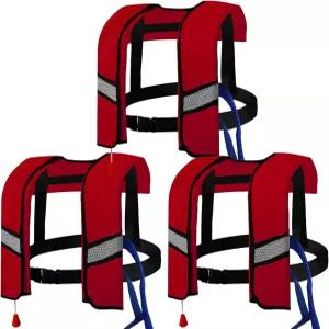 남성 여성용 3팩 구명조끼 - 반사 스트립과 안전 버클이 있는 150N 자동 인플레이션 수영 조끼 ~ 가볍고