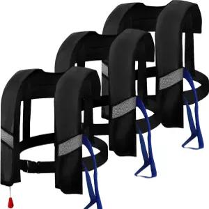 3팩 150N 자동 팽창식 구명조끼 - 수동 오버라이드 반사 스트립 및 보트 카약 서핑 수영을 위한 안전