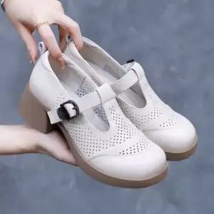 여친 빈티지 캐주얼 윙팁 일자 MN 통굽 스트랩 미들굽 봄여름 플랫 펀칭 OOTD2