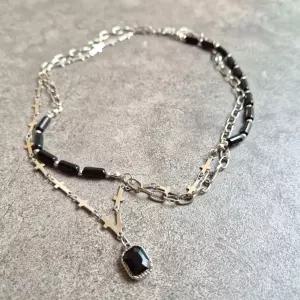 유니크 여성 십자가 두줄 체인 패션 목걸이 선물레이어드 더블 두목걸이 천연 여름 원석 팬던트 천연석