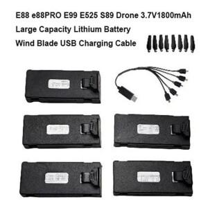 블랙 리튬 배터리 3.7V1800mAh 대용량 범용 윈드 블레이드 USB 충전 케이블 E88 e88PRO E99 E525 S89 드론