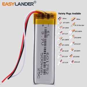JST1.0 2P 3핀 601752 3.7V 500mAh 충전식 리튬 폴리머 배터리 Lipo