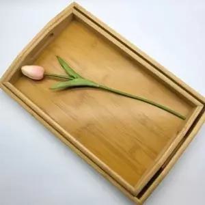 대나무 트레이 다용도 주방 직사각형 손잡이 우드