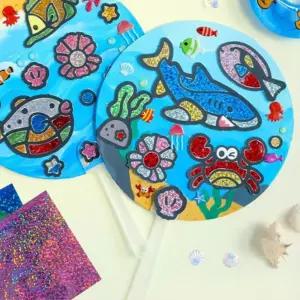 5인세트 포일아트 스티커 물고기 바다풍경 부채만들기 유치원 여름수업 돌봄 문화센터