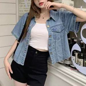 여성용봄철자켓 반팔 여자용 청자켓 데님 얇은 크롭 청반팔ssu160