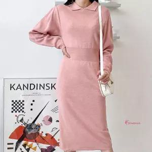 카라 웨딩룩 니트 간절기 얇은 롱원피스 환절기qrs649