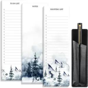 에팍 3 세트 냉장고용 식료품 목록 자석 메모장 PU 가죽 펜 홀더 노트 패드 쇼핑 x 7.9 인치 잉크 페인팅