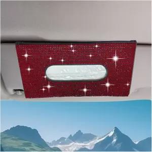 블링카 선바이저 티슈 박스 홀더 PU 가죽 자동 종이 타월 커버 글리터 크리스탈 라인스톤 냅킨 여성용