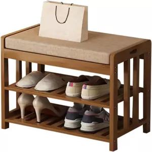 입구용 쿠션 나무 신발 캐비닛이 있는 다기능 보관 벤치 50 60 70 80 90cm 스타일리시한 갈색 일반 다리가