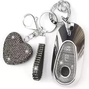 다이아몬드 하트 키체인 자동차 홀더가 있는 이케케이스 키포 커버 메르세데스 벤츠 20202022 S클래스