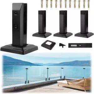 놀리븐 유리 난간 스피고 4개 스테인리스 스틸 블랙 스퀘어 펜스 클립 304개 발코니 데크 풀용 클램프 키트