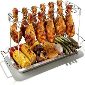 14개의 슬롯을 그릴 수 있는 대형 닭 다리 랙 드립 팬 오븐 및 흡연자를 위한 견고한 스테인리스 드럼스틱